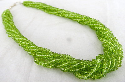 Sterling Silver Green Peridot 445 Ct Beads Round Button Gemstone Necklace