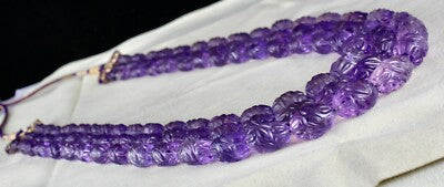 Certified Vintage Natural Amethyst 1152 Ct Carved Beads Purple Necklace