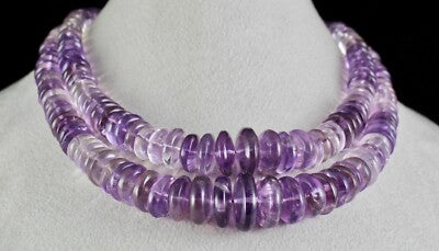 Certified Natural Amethyst Round Beads Necklace 2l 1127ct Unique Sterling Silver