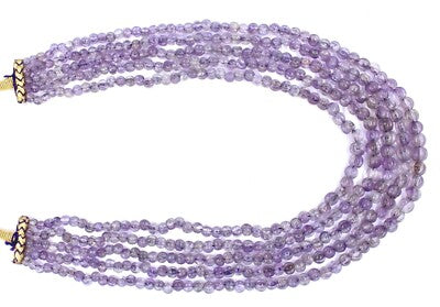 Vintage Natural Amethyst 755 Ct Melon Carved Beads Purple Gemstone Necklace