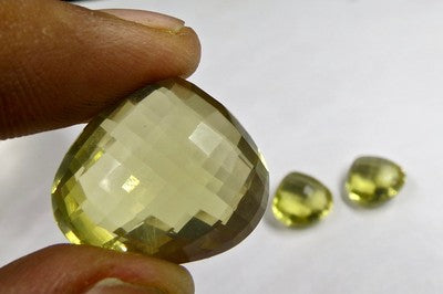 Lemon Quartz Faceted Drops 3 Pcs Gemstone Carat Weight For Pendant & Earring Set