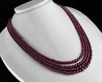 Certified Natural Ruby 439 Ct Round Beads Gemstone Necklace For Women