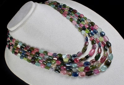Certified Natural Multi Tourmaline Aquamarine Necklace 941 Ct Gem Beaded Party