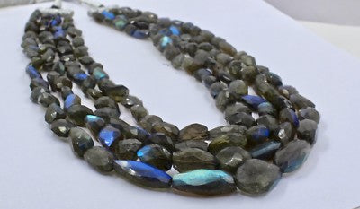 Natural Black Labradorite 877 Ct Faceted Tumble Gemstone Beaded Necklace 4 L