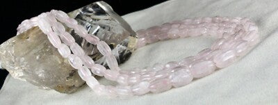 Natural Rose Quartz Melon Carved Beads Necklace 621ct, 3 L Gemstone Strings