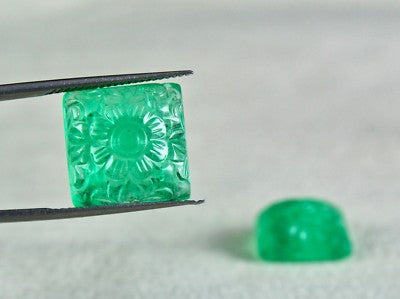 Certified Natural Emerald Mughal Engraved 15mm Square 28.70 Ct Earring