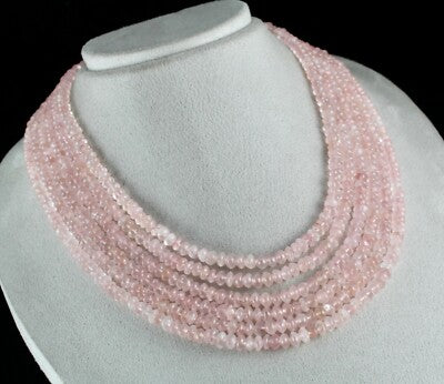 Natural Pink Rose Quartz 749 Ct Beads Gemstone Fashion Necklace 6 Line