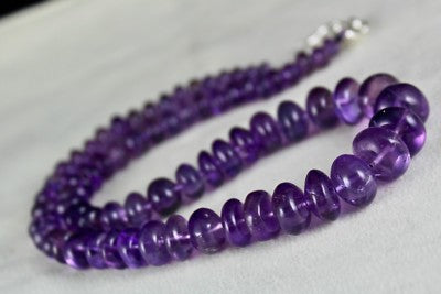 Sterling Silver Natural Amethyst 389 Ct Round Beads Purple Gemstone Necklace