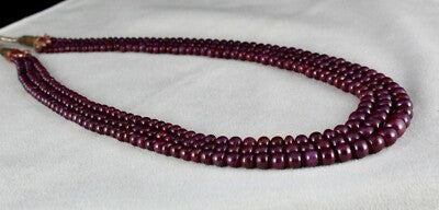 Certified Natural Red Ruby Beads 3 Line 414 Ct Fashion Necklace For Women