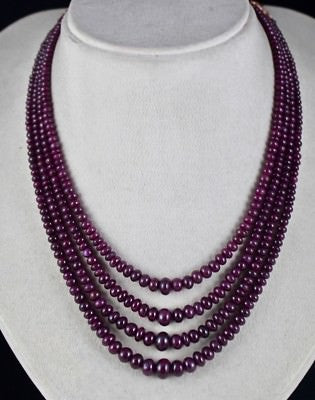 Certified Natural Unheated Ruby Beads Necklace 399 Ct Red Gemstone Statement 4mm