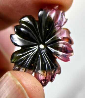 Natural Multi-color Tourmaline Carved Flower Pendant 16.41ct Gemstone Design