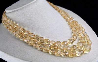 Natural Yellow Citrine 731 Ct Oval Faceted Gemstone Fine Bead Necklace