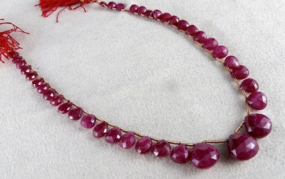 Certified Ruby 89ct Faceted Heart Drops Gemstone Necklace 39pc Fashion