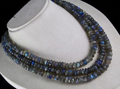 Natural Labradorite 1001 Carats Faceted Round Gemstone Sterling Silver Necklace