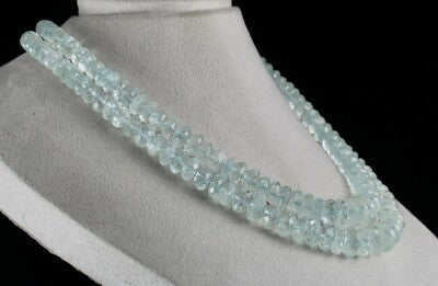 Certified Natural Aquamarine 972 Ct Blue Faceted Beaded Necklace 2 Line