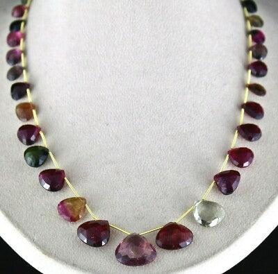 Certified Multi Watermelon Tourmaline 189 Ct Heart Tear Drops Gemstone Necklace