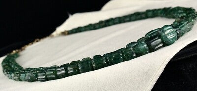 Certified Natural Emerald Beads 688 Ct Green Gemstone Sterling Silver Necklace