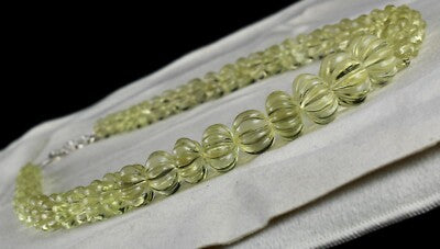 Natural Lemon Quartz Carved Bead Necklace 523ct Semi Precious Gemstone For Women