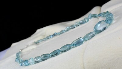 Certified Natural Blue Aquamarine 284 Ct Beaded Long Necklace For Women