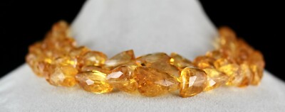 Certified Natural Citrine 1005 Ct Faceted Beads Sterling Silver Necklace