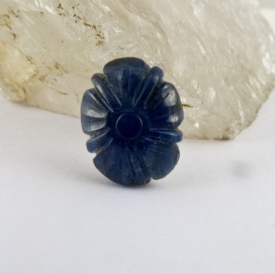 Certified Natural Blue Sapphire Carved Flower 20 Ct Gemstone Ring