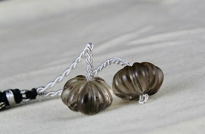 Natural Black Smoky Quartz 37ct Carved Melon Beads Gemstone For Design