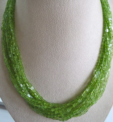Fancy Natural Peridot Beads 440 Ct Green Gemstone Sterling Silver Necklace