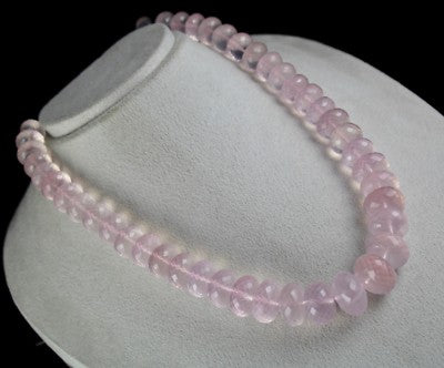 Faceted Rose Quartz Beads Necklace 1125 Ct Pink Gemstone Sterling Silver