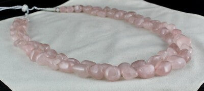 Natural Rose Quartz Nugget Necklace 2 Line, 1109 Ct Gemstone Beaded Strings