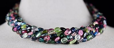 Certified Natural Multi Tourmaline 630 Ct Sterling Silver Long Beaded Necklace