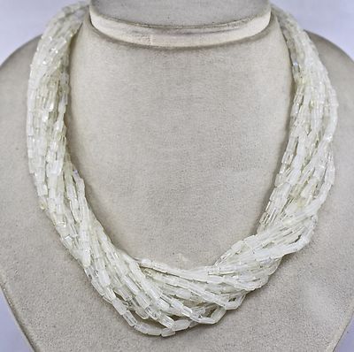Natural White Moonstone Tube Beads Necklace 15 L 837 Ct Fashion Gemstone