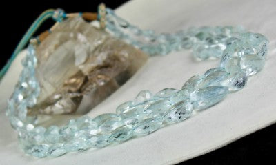 Certified Natural Aquamarine 914 Ct Faceted Tumble Beads Blue Necklace