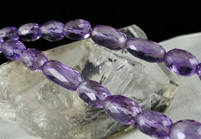 Natural Brazilian Amethyst Faceted Gemstone Necklace 582 Ct Beads Long