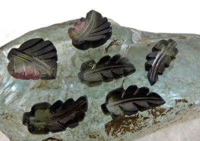 Natural Multi Colour Tourmaline 36.65ct Carved Leaves Earrings Set
