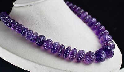 Certified Amethyst 1315ct Carved Melon Necklace Natural Gemstone Sterling Silver