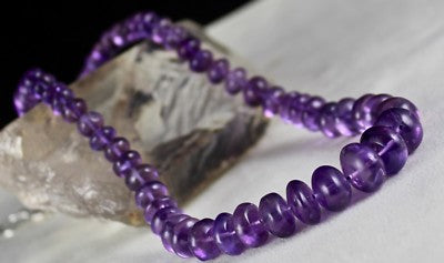Sterling Silver Natural Amethyst 389 Ct Round Beads Purple Gemstone Necklace