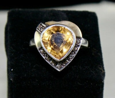 Antique Natural Yellow Citrine 10ct Heart Cut 18k Gold Silver Victorian Ring
