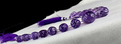 Certified Natural Amethyst Teardrop Carved 15pc Necklace 306ct Hanging Design