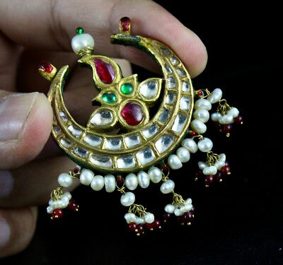 Certified Estate Antique Jadau Yellow Sapphire 122.7ct Pearl 22k Gold Pendant