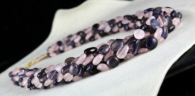 Natural Rose Quartz Iolite Beads 8 Line 792 Ct Fashion Necklace For Women