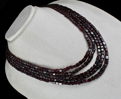 Natural Garnet 842 Ct Square Beads 5 Line Ladies Fashion Necklace