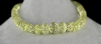 Natural Lemon Quartz Carved Bead Necklace 523ct Semi Precious Gemstone For Women