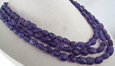 Certified Natural Amethyst 696ct Carved Bead Necklace, Antique Gemstone String