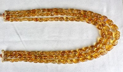 Certified Natural Citrine Beads Carved 792 Ct Yellow Gemstone Vintage Necklace