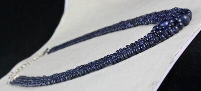 Certified Natural Blue Sapphire Round Beads 382 Ct Sterling Silver Necklace