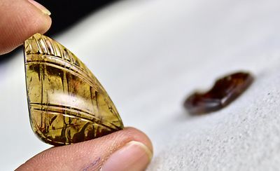 Certified Natural Honey Brown Tourmaline Carved 39.35 Ct Gemstone Earring Pair