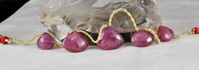 Certified Natural Ruby Beads Faceted Heart Drops 5 Pcs 118ct Gemstone Hanging
