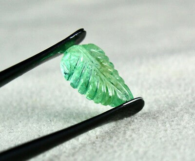 Certified Natural Colombian Emerald 6.48ct Carved Leaf Gemstone For Pendant