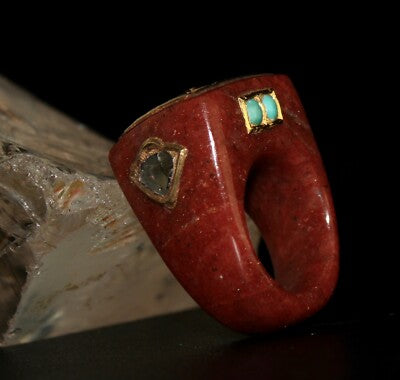 Certified Antique Orange Quartz 10ct Natural Diamond Turquoise 22k Gold Ring