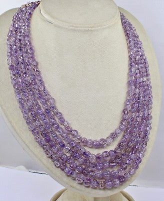 Vintage Natural Amethyst 755 Ct Melon Carved Beads Purple Gemstone Necklace